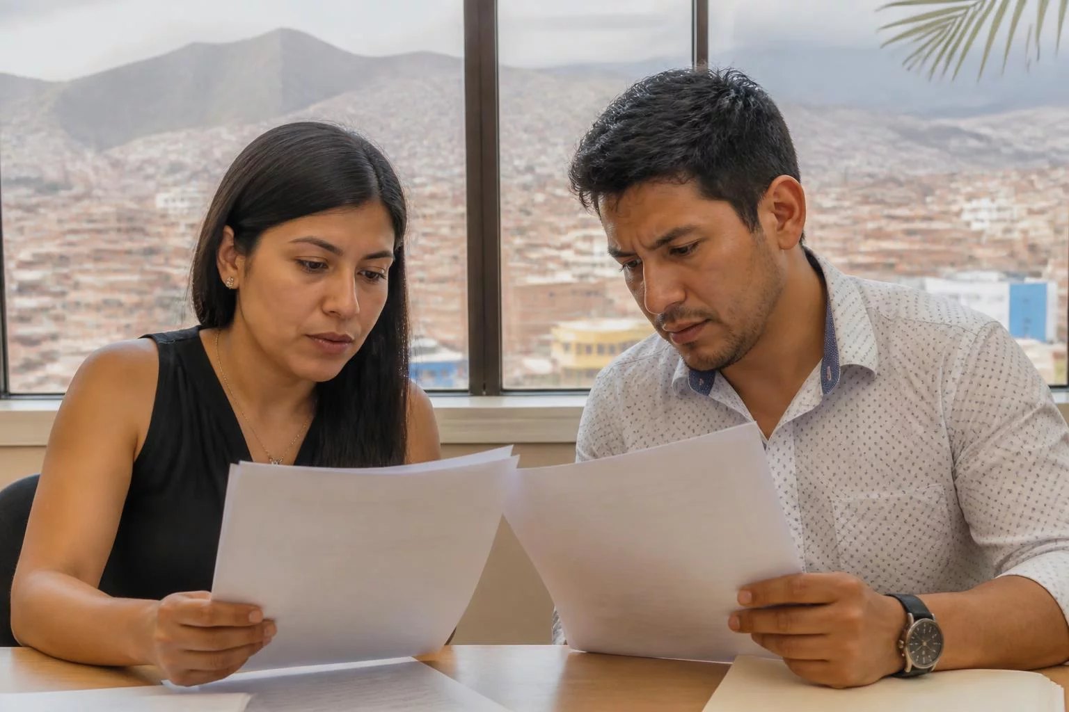 Hojas de argumento impresas, leídas por dos personas